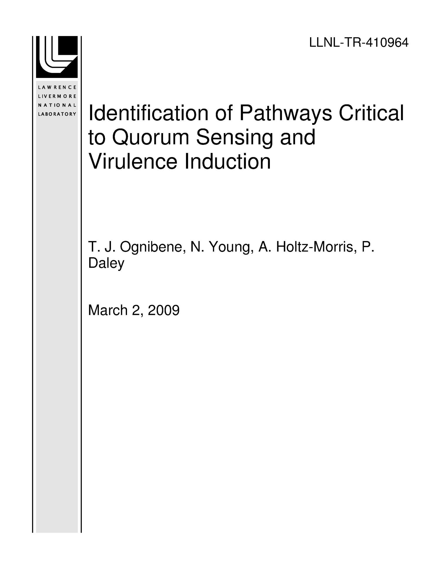 Identification of Pathways Critical to Quorum Sensing and Virulence Induction
                                                
                                                    [Sequence #]: 1 of 13
                                                