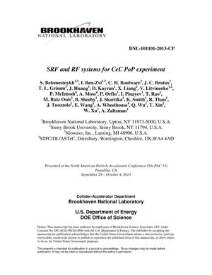 SRF and RF Systems for CeC PoP Experiment