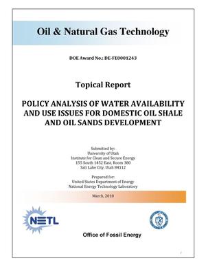 Policy Analysis of Water Availability and Use Issues for Domestic Oil Shale and Oil Sands Development