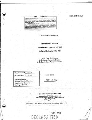METALLURGY DIVISION SEMIANNUAL PROGRESS REPORT FOR PERIOD ENDING APRIL 10, 1956