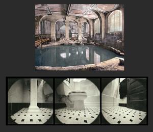 [Diptych of a bath-house and a modern restroom]