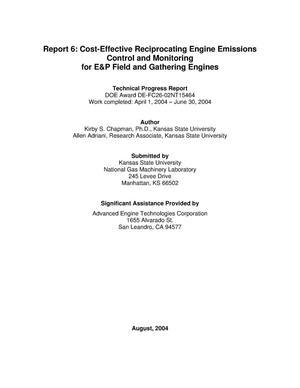 Primary view of object titled 'Cost-Effective Reciprocating Engine Emissions Control and Monitoring for E&P Field and Gathering Engines: Report 6'.