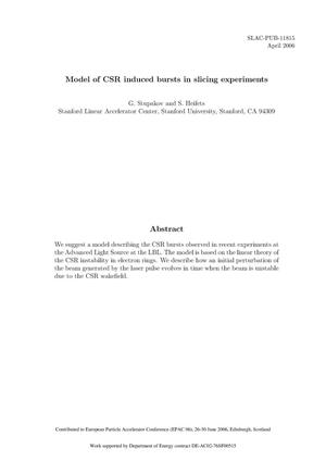 Model of CSR Induced Bursts in Slicing Experiments