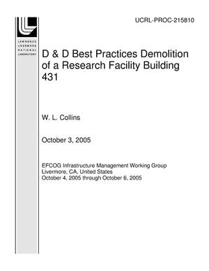 D & D Best Practices Demolition of a Research Facility Building 431