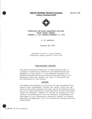 Production and Waste Management Division waste status summary, October 1, 1974--December 31, 1974