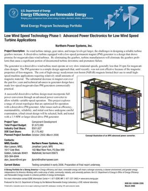 Low Wind Speed Technology Phase I: Advanced Power Electronics for Low Wind Speed Turbine Applications; Northern Power Systems, Inc.