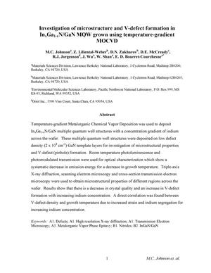 Investigation of microstructure and V-defect formation inInxGa1-xN/GaN MQW grown using temperature-gradient MOCVD