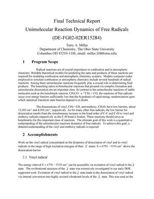 Unimolecular reaction dynamics of free radicals