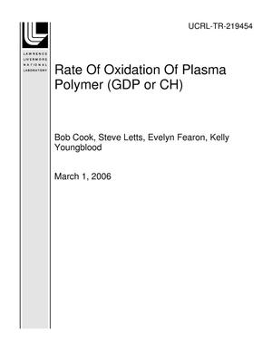 Rate Of Oxidation Of Plasma Polymer (GDP or CH)
