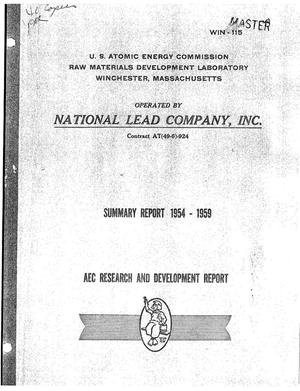 SUMMARY REPORT, 1954-1959 RAW MATERIALS DEVELOPMENT LABORATORY WINCHESTER, MASSACHUSETTS AND GRAND JUNCTION, COLORADO