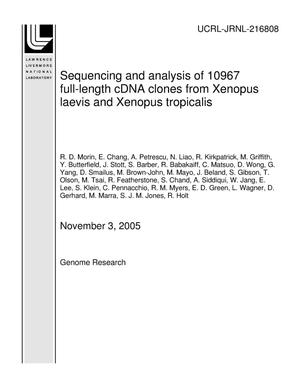 Sequencing and Analysis of 10967 Full-Length cDNA Clones from Xenopus Laevis and Xenopus Tropicalis
