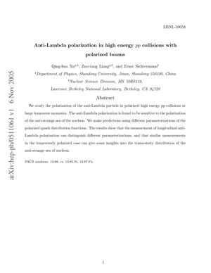 Anti-Lambda Polarization in High Energy pp Collisions withPolarized Beams