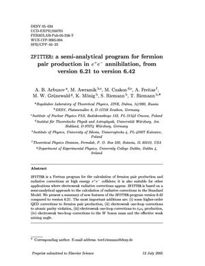ZFITTER: A Semi-analytical program for fermion pair production in e+ e- annihilation, from version 6.21 to version 6.42