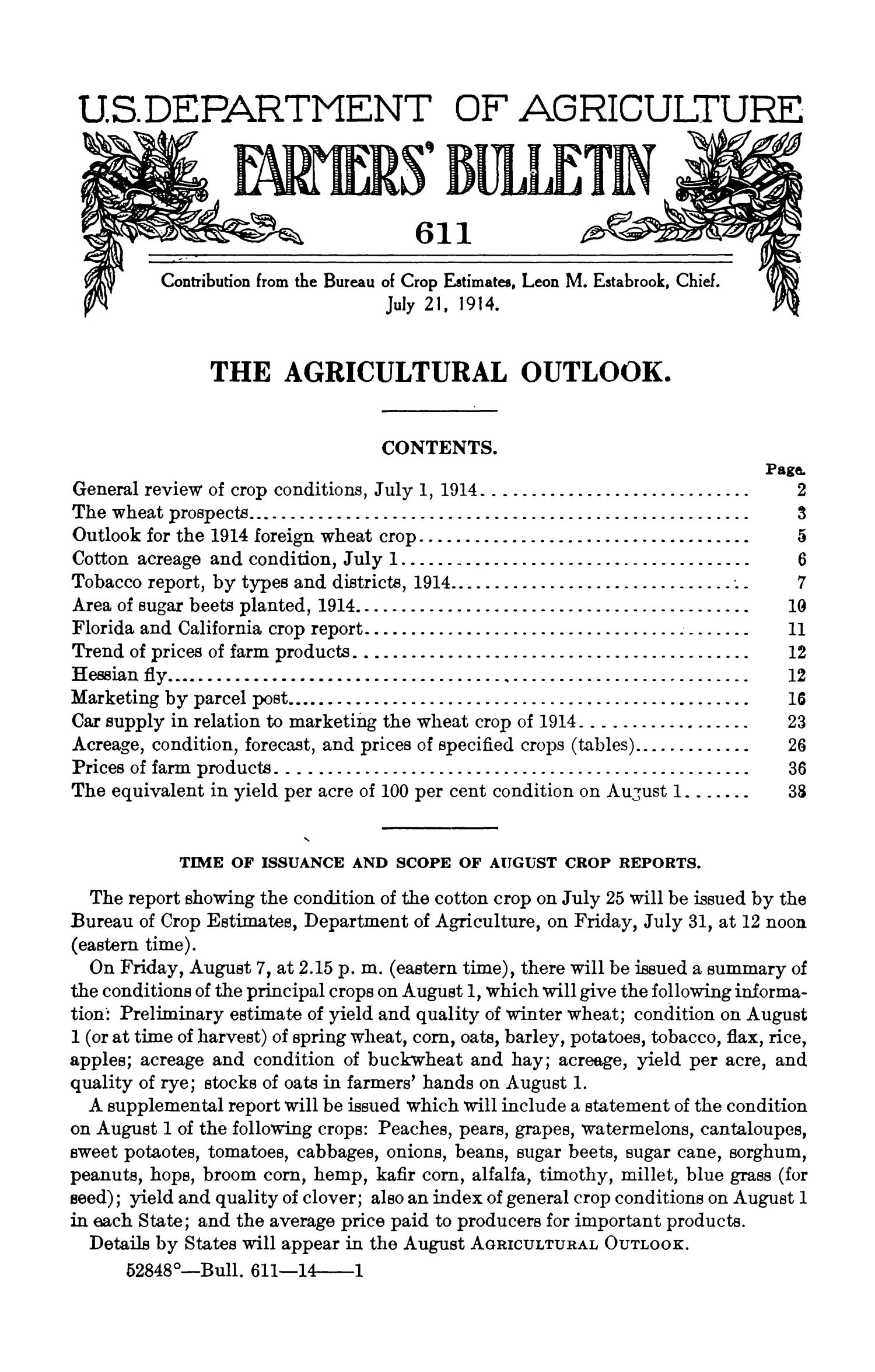 The Agricultural Outlook: July 21, 1914
                                                
                                                    Title Page
                                                