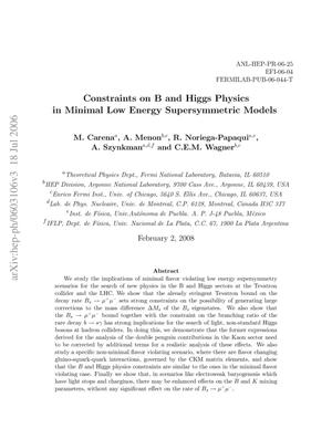Constraints on B and Higgs physics in minimal low energy supersymmetric models