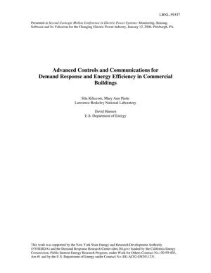 Advanced Controls and Communications for Demand Response andEnergy Efficiency in Commercial Buildings