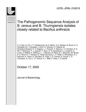 The Pathogenomic Sequence Analysis of B. cereus and B. Thuringiensis isolates closely related to Bacillus anthracis