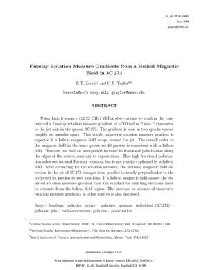 Faraday Rotation Measure Gradients from a Helical Magnetic Field in 3C273