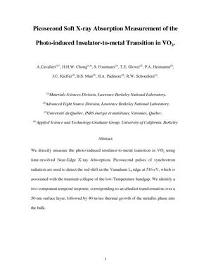 Picosecond soft X-ray absorption measurement of the photo-inducedinsulator-to-metal transition in VO2.