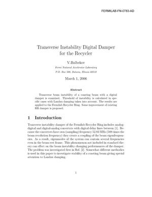 Transverse instability digital damper for the Recycler