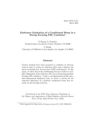Emittance Limitation of a Conditioned Beam in a Strong Focusing FEL Undulator