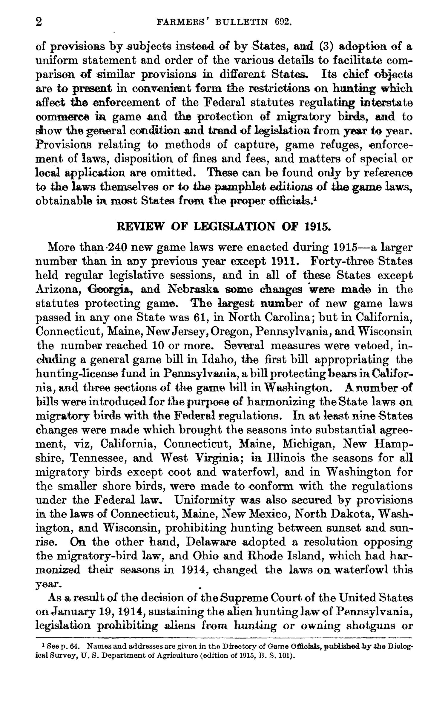 Games Laws for 1915: A Summary of the Provisions Relating to Seasons, Export, Sale, Limits, and Licenses
                                                
                                                    2
                                                