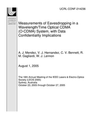 Measurements of Eavesdropping in a Wavelength/Time Optical CDMA (O-CDMA) System, with Data Confidentiality Implications