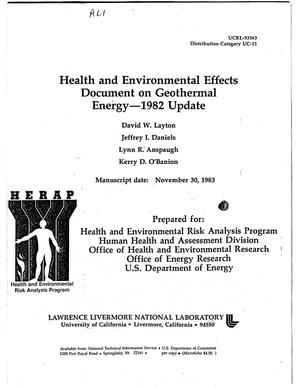 Health and Environmental Effects Document on Geothermal Energy -- 1982 update