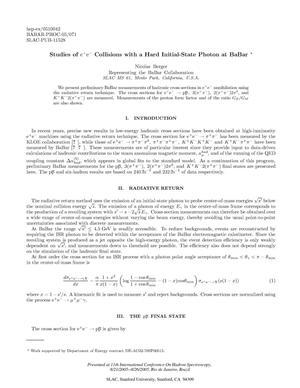 Studies of $e^+e^-$ Collisions with a Hard Initial-State Photon at BaBar