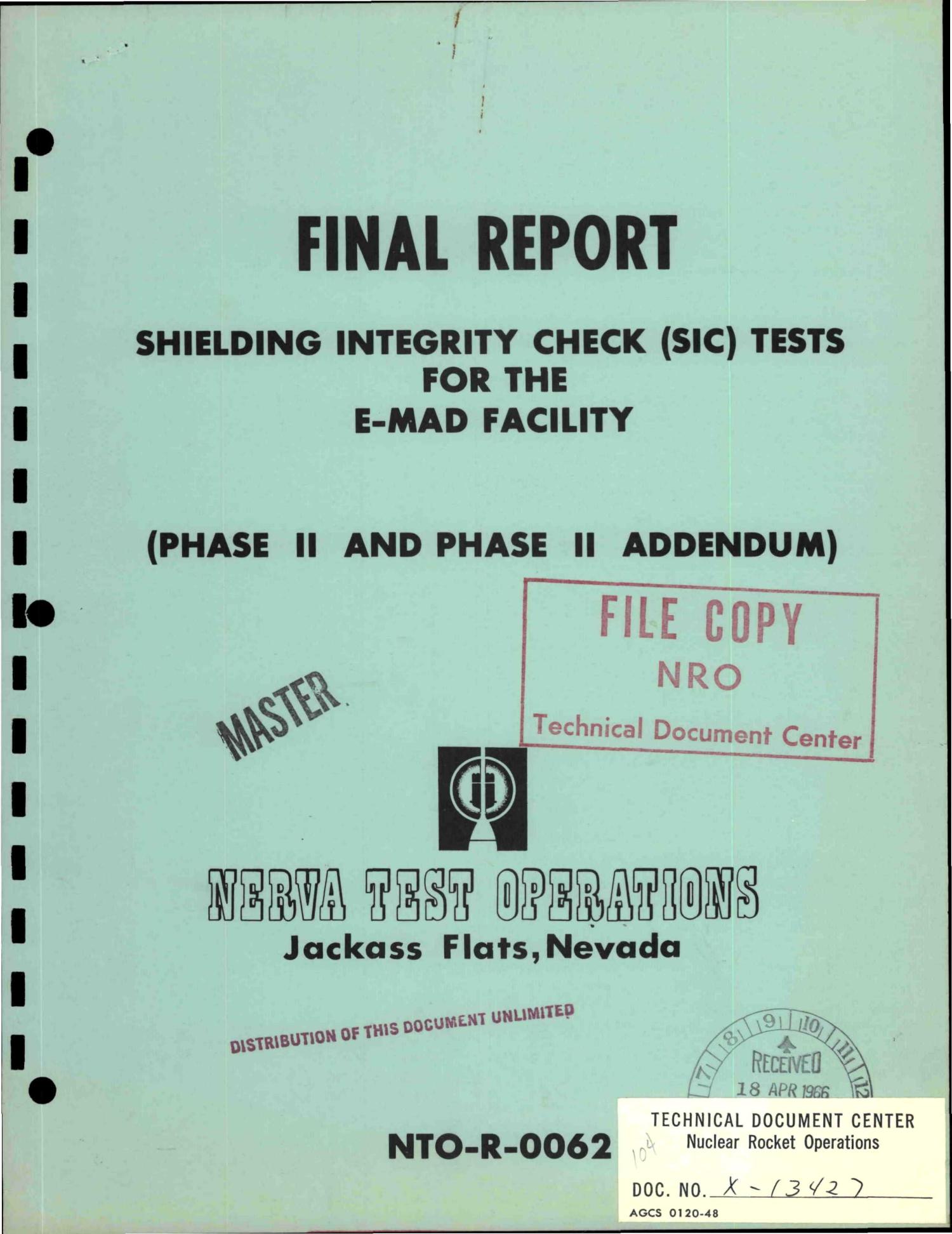 Shielding integrity check (SIC) tests for the E-MAD facility. Phase II and Phase II addendum. Final report
                                                
                                                    [Sequence #]: 1 of 22
                                                