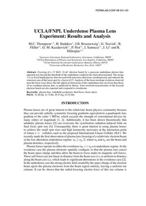 UCLA / FNPL underdense plasma lens experiment: Results and analysis
