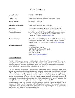 Final Technical Report for University of Michigan Industrial Assessment Center