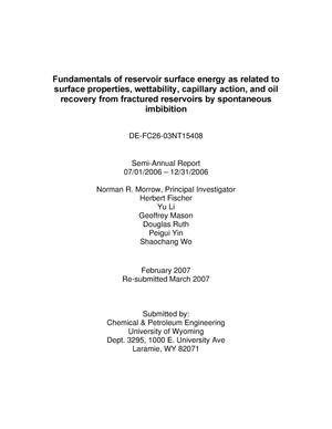 Fundamentals of Reservoir Surface Energy as Related to Surface Properties, Wettability, Capillary Action and Oil Recovery from Fractured Reservoirs by Spontaneous Imbibition