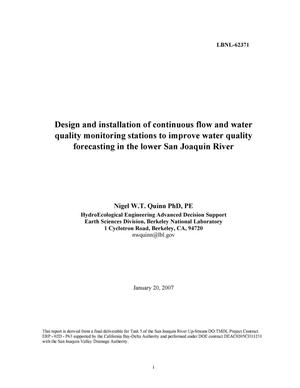 Design and installation of continuous flow and water qualitymonitoring stations to improve water quality forecasting in the lower SanJoaquin River