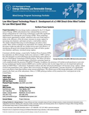 Low Wind Speed Technology Phase II: Development of a 2-MW Direct-Drive Wind Turbine for Low Wind Speed Sites; Northern Power Systems