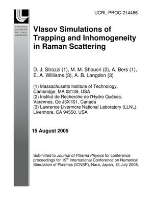Vlasov Simulations of Trapping and Inhomogeneity in Raman Scattering