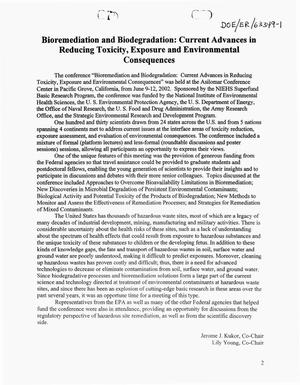 Bioremediation and Biodegradation: Current Advances in Reducing Toxicity, Exposure and Environmental Consequences