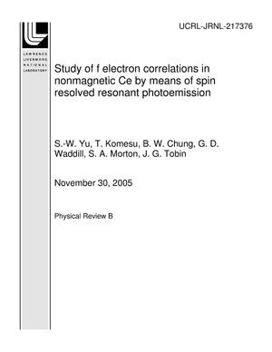 Study of f electron correlations in nonmagnetic Ce by means of spin resolved resonant photoemission