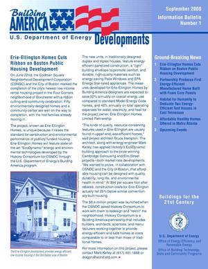 Building America Developments, September 2000, Information Bulletin Number 1 (Revised)