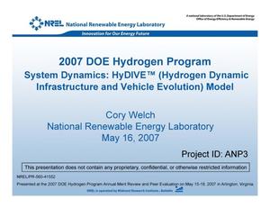 System Dynamics: HyDIVE(TM) (Hydrogen Dynamic Infrastructure and Vehicle Evolution) Model