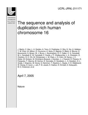 The Sequence and Analysis of Duplication Rich Human Chromosome 16