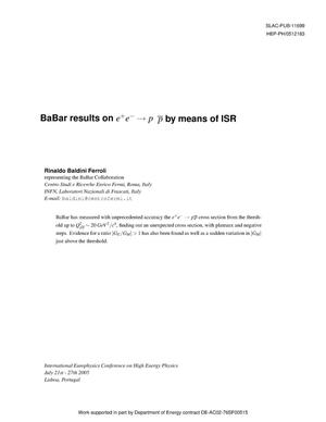 BaBar Results on E+ E- ---> P Anti-P By Means of ISR