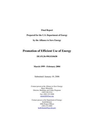 Promotion of Efficient Use of Energy: Final Report