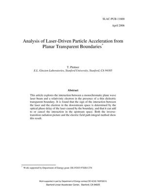 Analysis of Laser-Driven Particle Acceleration fromPlanar Transparent Boundaries