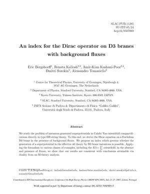 An Index for the Dirac Operator on D3 Brane withBackground Fluxes