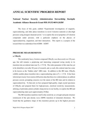 Annual Scientific Progress Report: National Nuclear Security Administration Stewardship Stockpile: Academic Alliance Research Grant #DE-FG52-06NA26205