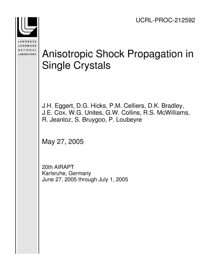 Anisotropic Shock Propagation In Single Crystals Unt Digital Library