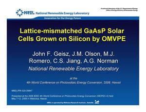 Lattice-Mismatched GaAsP Solar Cells Grown on Silicon by OMVPE