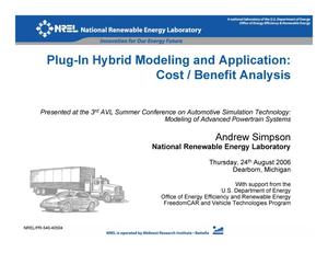 Plug-in Hybrid Modeling and Application: Cost/Benefit Analysis