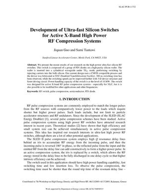 Development of Ultra-Fast Silicon Switches for Active X-Band High Power RF Compression Systems